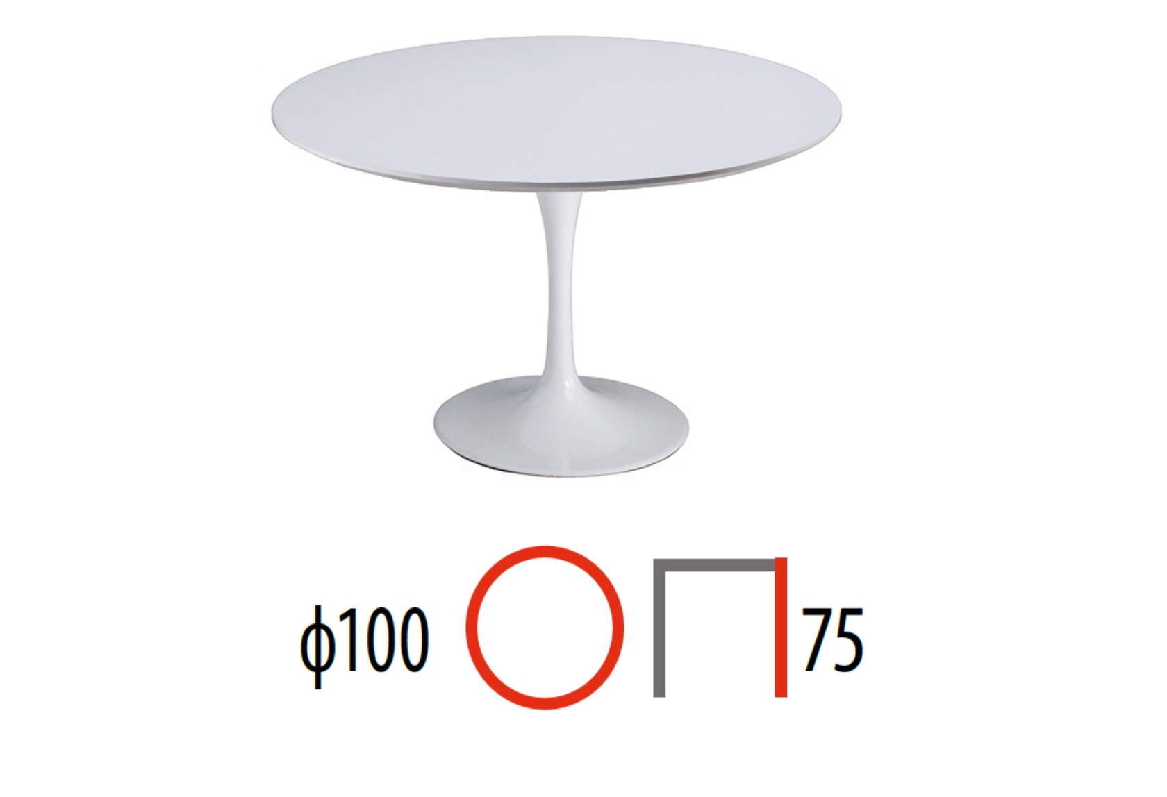 okrągły stół biały połysk 100 cm, wymiary stołu Tulip